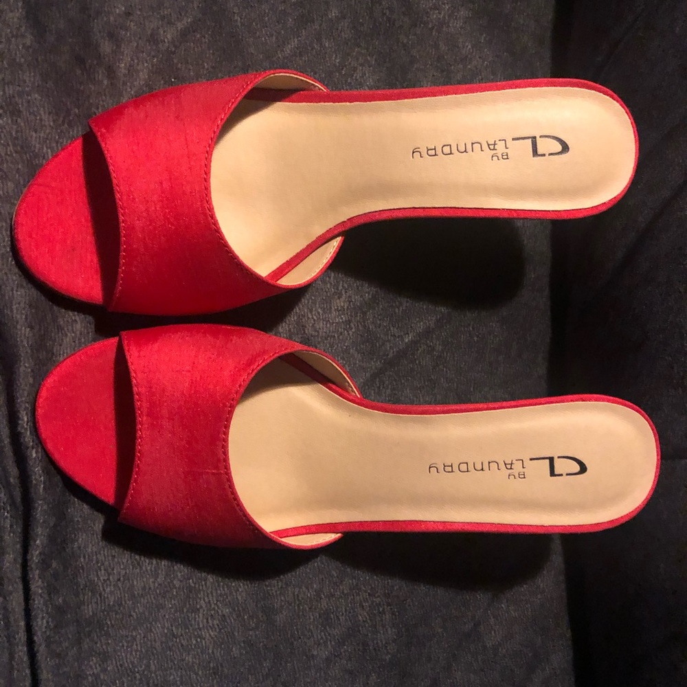 Slip on red kitten heels